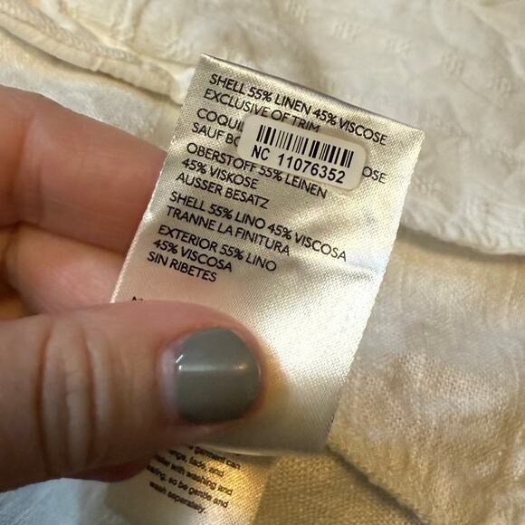 Anthropologie Womens 12 Linen White Long Sleeve Open Front blazer Tuxedo Pockets - Picture 10 of 10